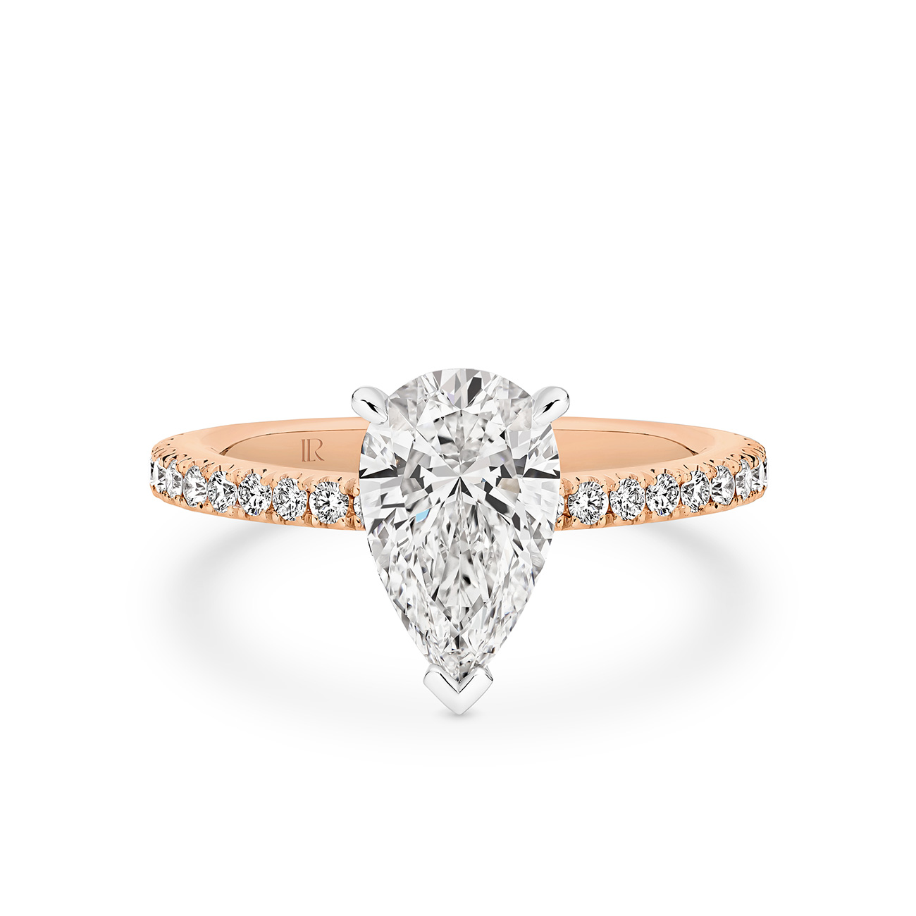 Destiny Pear Brilliant Lab Diamond Hidden Halo Engagement Ring In 18K Rose Gold
