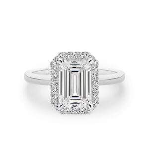 Infinity Emerald Cut Lab Diamond Halo Engagement Ring In 18K White Gold