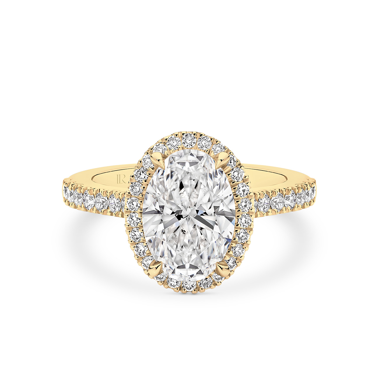 Infinity Oval Brilliant Lab Diamond Halo Engagement Ring In 18K Yellow Gold