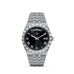 Tudor Royal 41mm M28600-0003 black sunray dial with Roman numerals and stainless steel bracelet