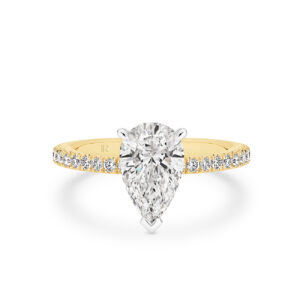 Destiny Pear Brilliant Lab Diamond Hidden Halo Engagement Ring In 18K Yellow Gold