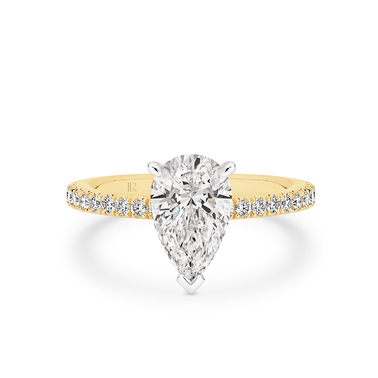 Destiny Pear Brilliant Lab Diamond Hidden Halo Engagement Ring In 18K Yellow Gold