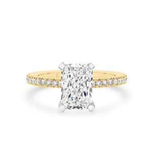 Destiny Radiant Cut Lab Diamond Hidden Halo Engagement Ring In 18K Yellow Gold