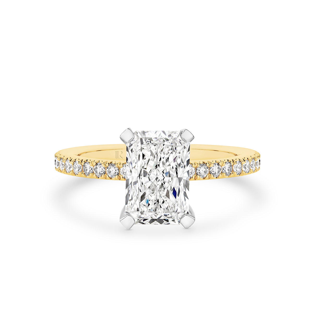 Destiny Radiant Cut Lab Diamond Hidden Halo Engagement Ring In 18K Yellow Gold