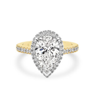 Infinity Pear Brilliant Lab Diamond Halo Engagement Ring In 18K Yellow Gold