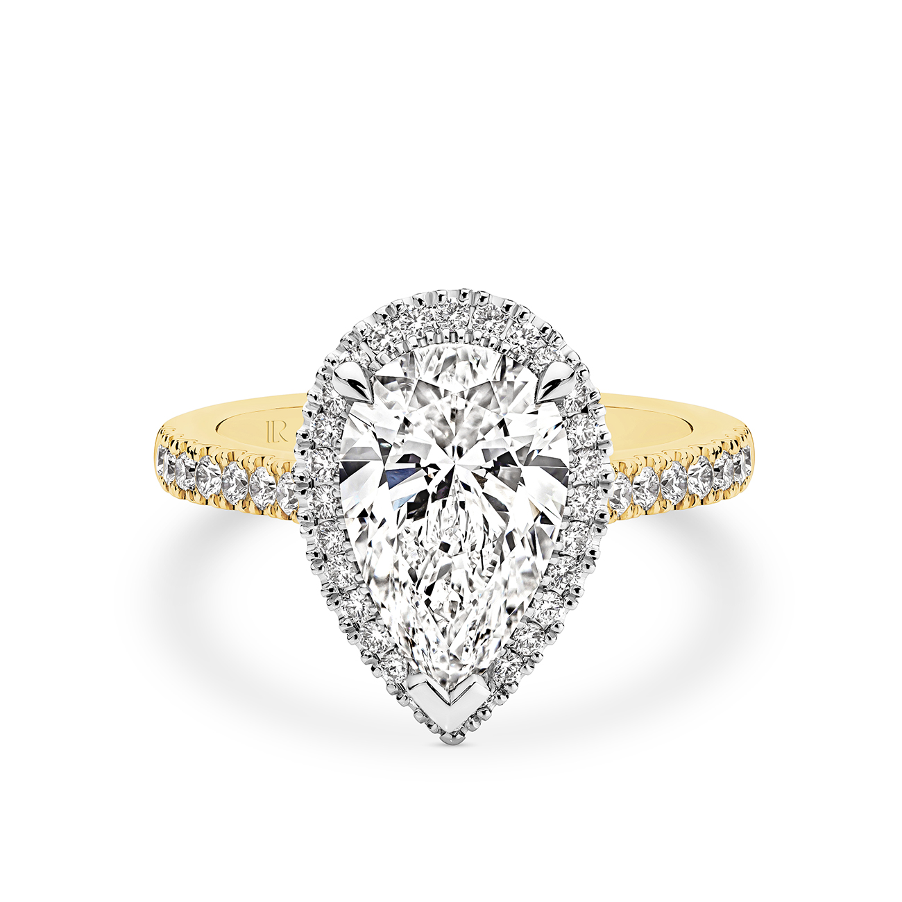 Infinity Pear Brilliant Lab Diamond Halo Engagement Ring In 18K Yellow Gold