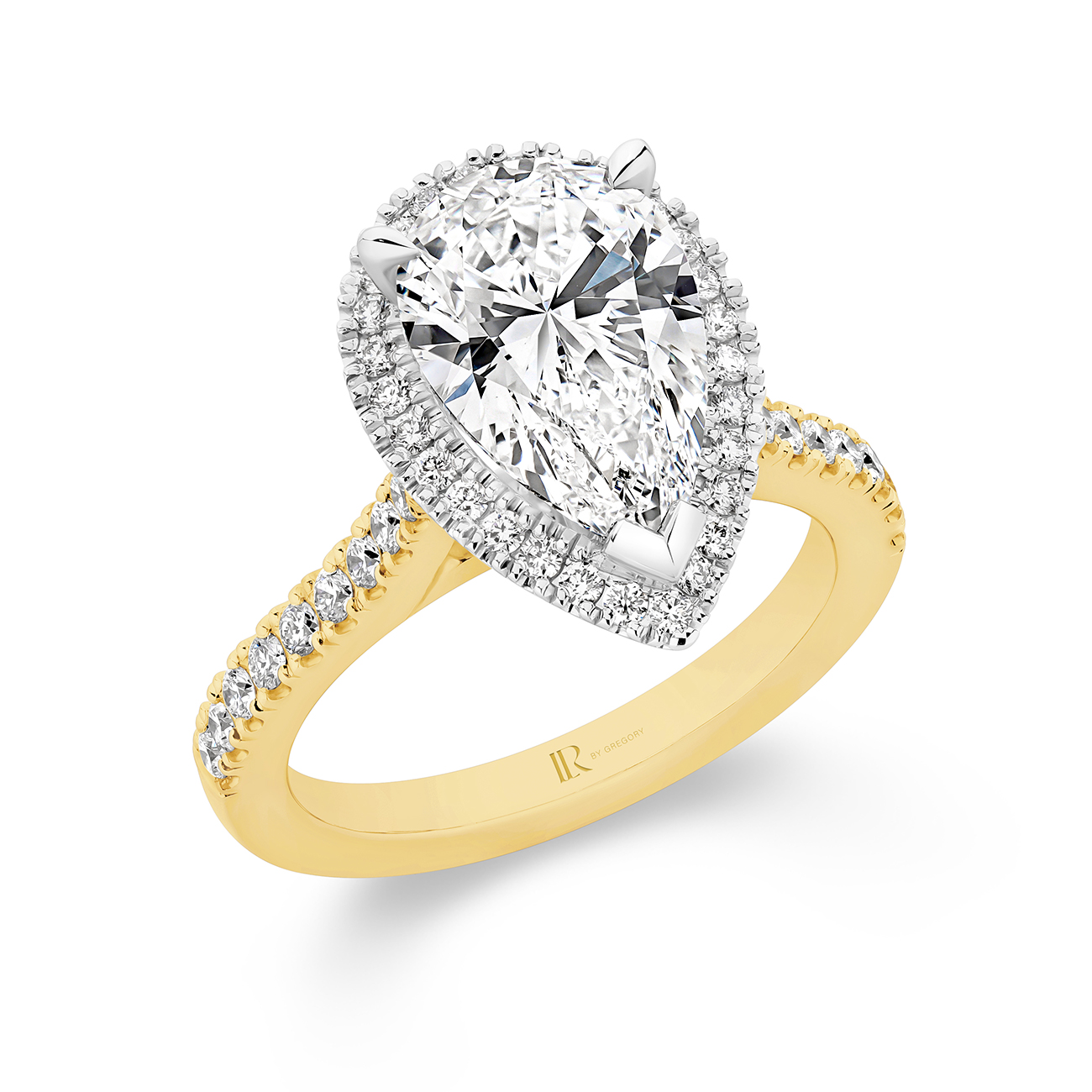 Infinity Pear Brilliant Lab Diamond Halo Engagement Ring In 18K Yellow Gold
