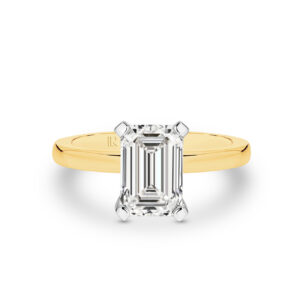 Eternity Emerald Cut Lab Diamond Hidden Halo Engagement Ring In 18K Yellow Gold