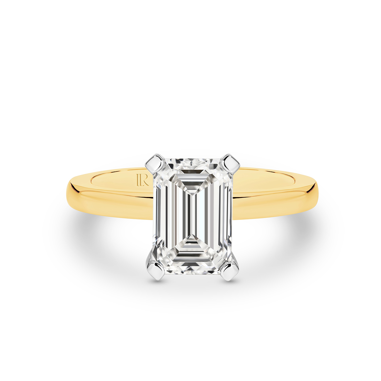 Eternity Emerald Cut Lab Diamond Hidden Halo Engagement Ring In 18K Yellow Gold