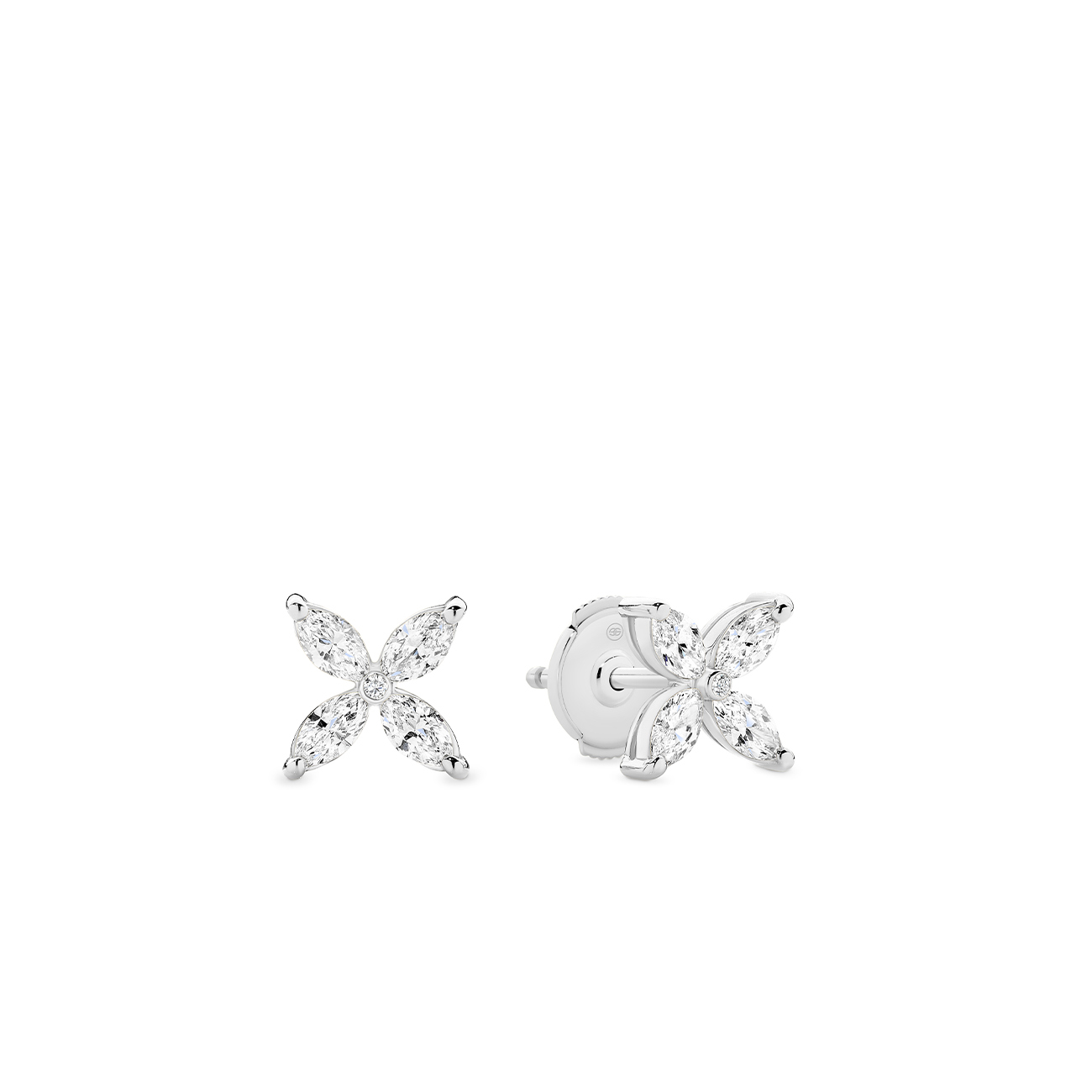 18K White Gold Marquise &#038; Round Brilliant Diamond Petal Stud Earrings