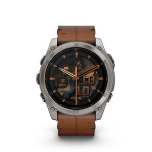 Garmin Fenix 8 51 mm AMOLED smartwatch with leather and silicone strap