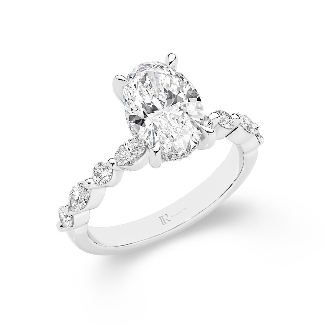 Destiny Oval Brilliant Lab Diamond Hidden Halo Engagement Ring In 18K White Gold