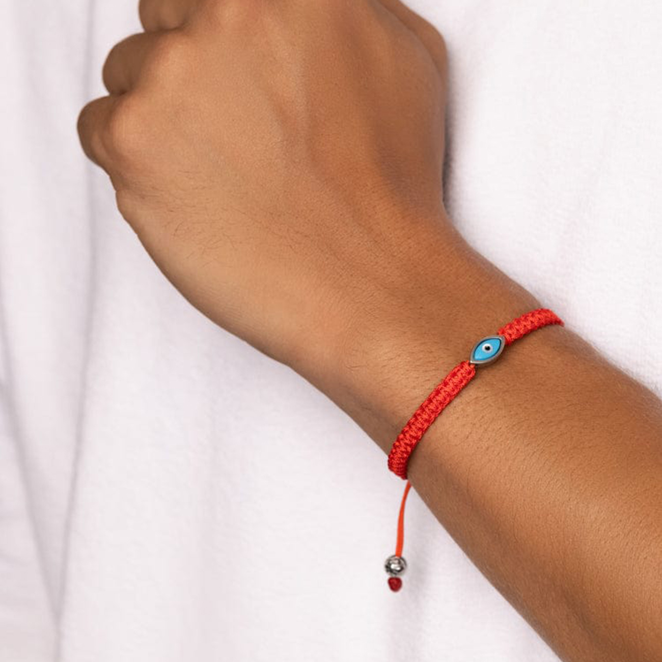 Nialaya Men&#8217;s Red String Bracelet with Silver Blue Eye