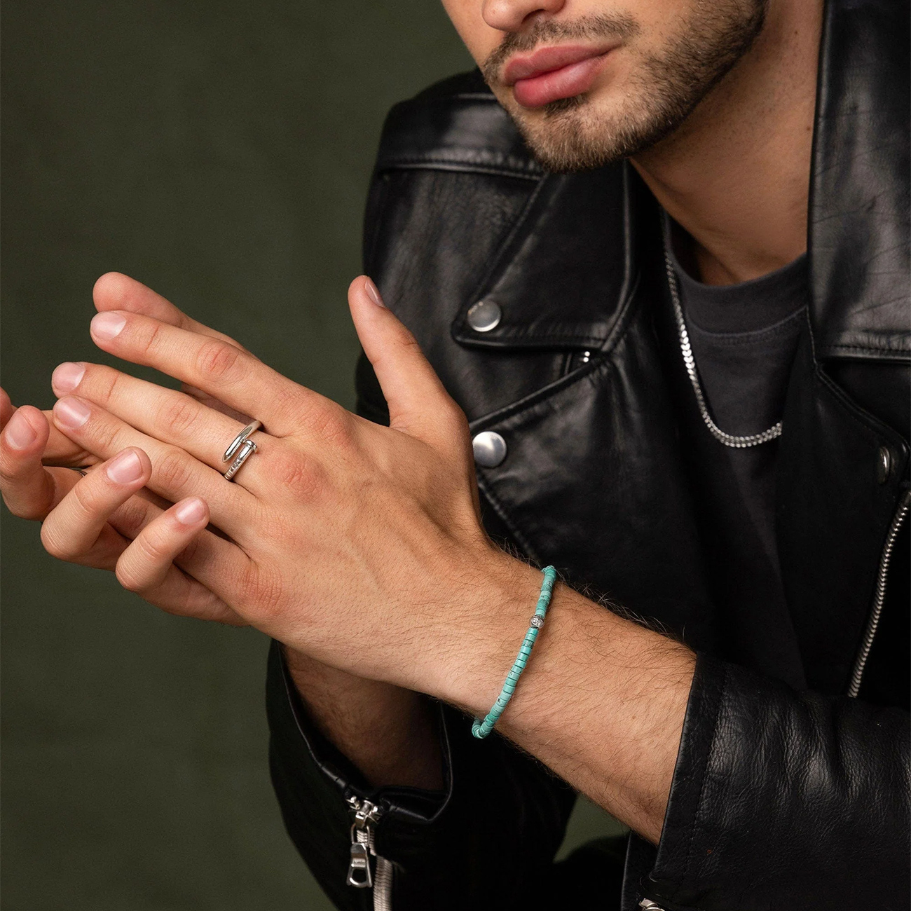 Nialaya Men&#8217;s Wristband with Turquoise Heishi Beads