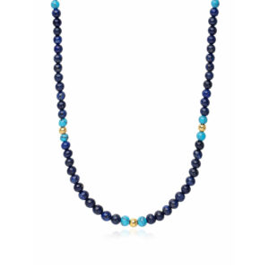 Nialaya Beaded Necklace with Blue Lapis, Turquoise, and Gold