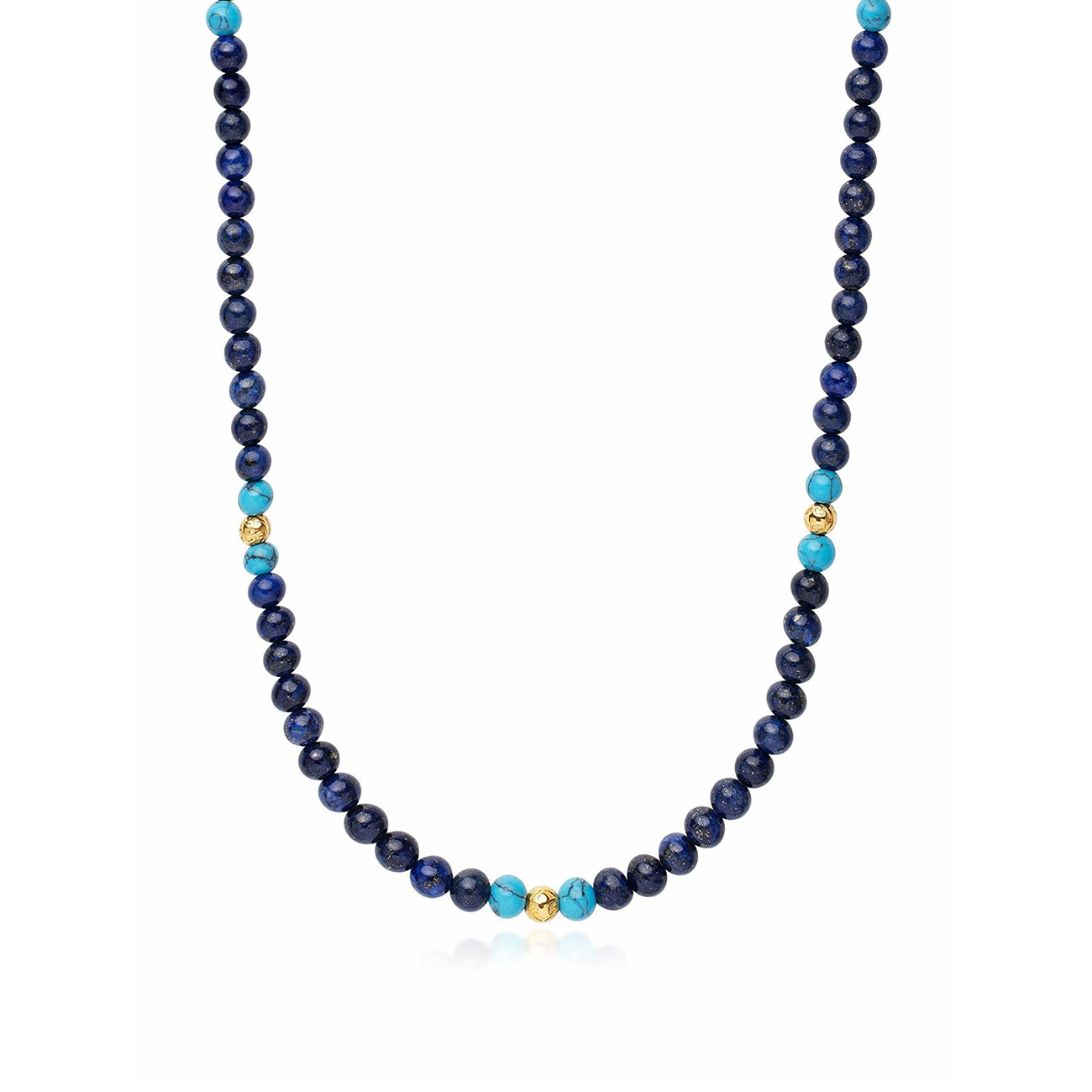 Nialaya Beaded Necklace with Blue Lapis, Turquoise, and Gold