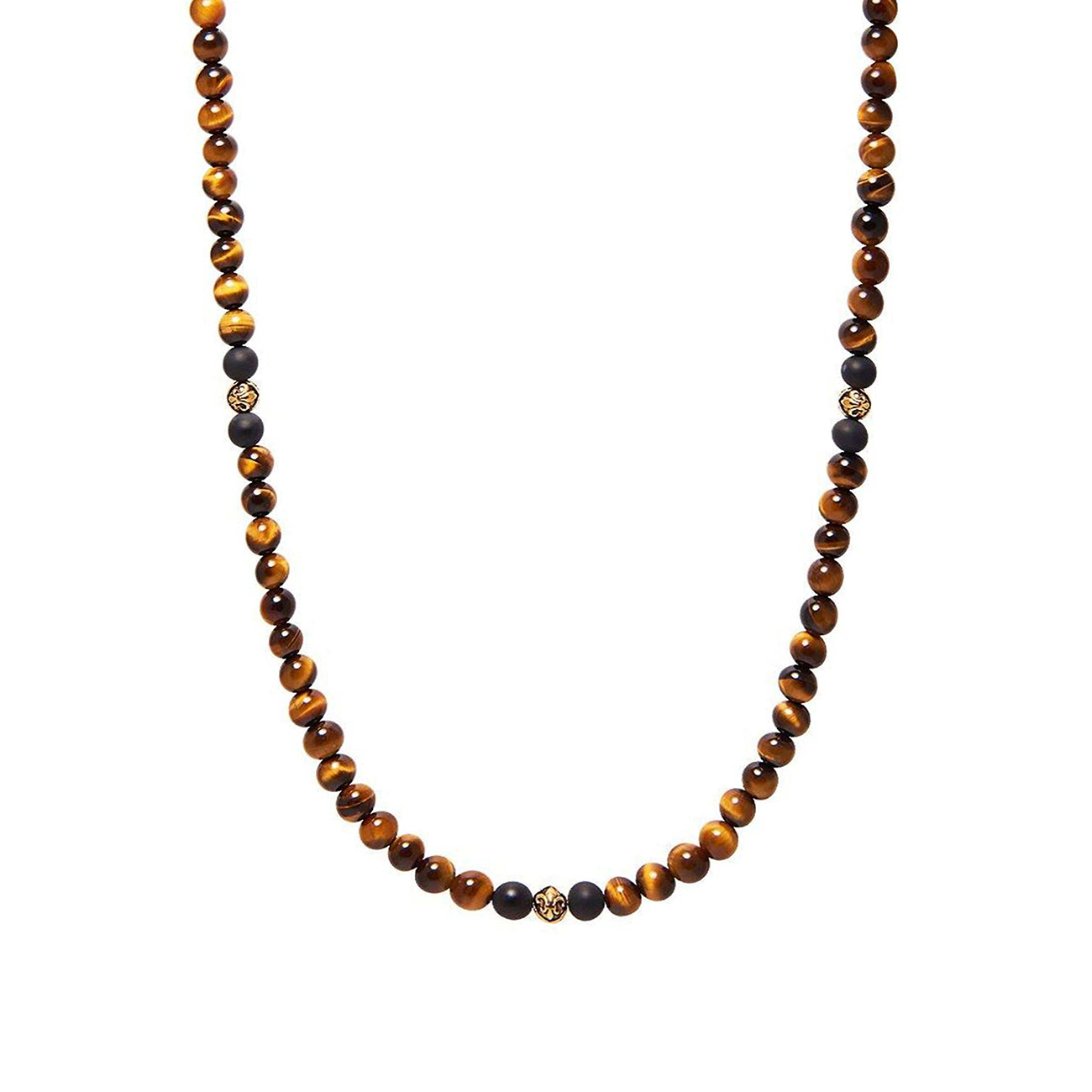 Nialaya Beaded Necklace with Brown Tiger Eye and Gold