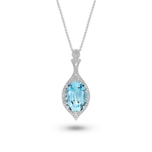 Oval Shape Aquamarine & Diamond Cocktail Pendant in 18K White Gold