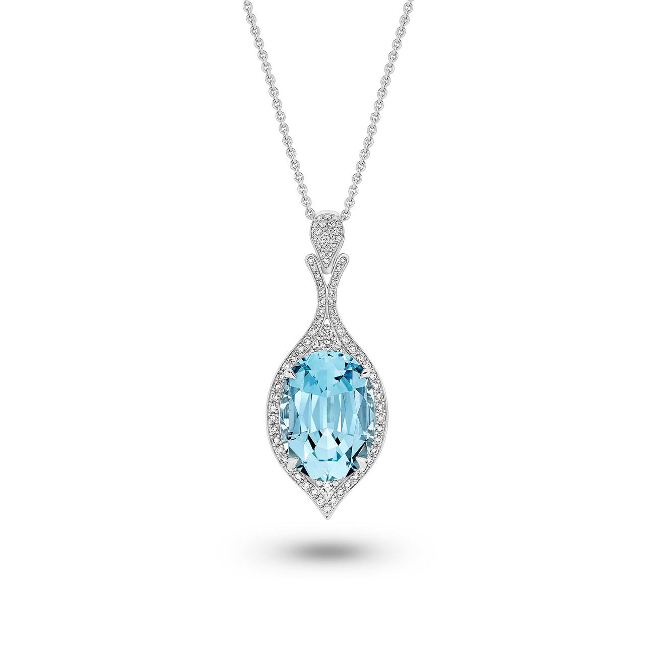 Oval Shape Aquamarine &#038; Diamond Cocktail Pendant in 18K White Gold