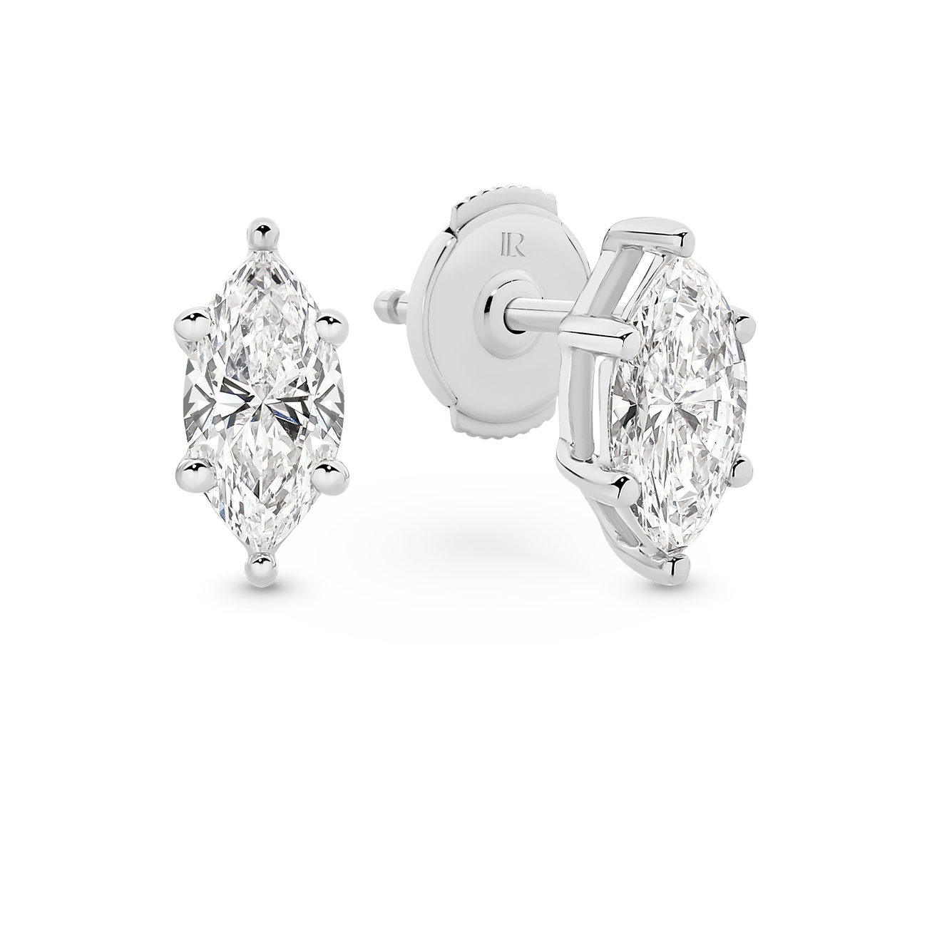 Classic Solitaire Marquise Cut Lab Diamond Stud Earrings In 18K White Gold 1.00ct
