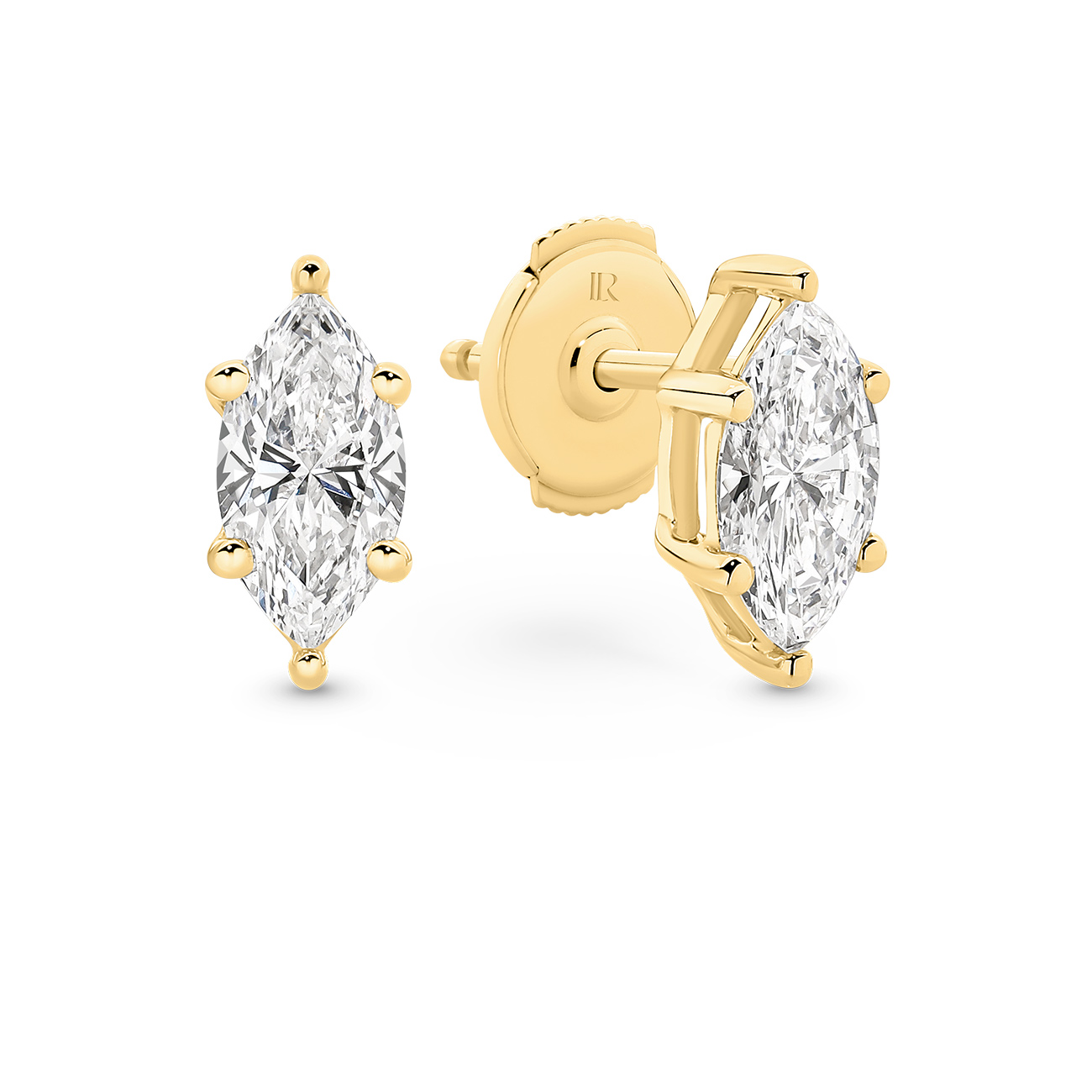 Classic Solitaire Marquise Cut Lab Diamond Stud Earrings In 18K Yellow Gold 1.00ct