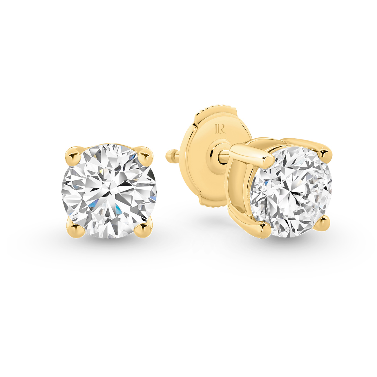Classic Solitaire Round Brilliant Lab Diamond Stud Earrings In 18K Yellow Gold 1.50ct