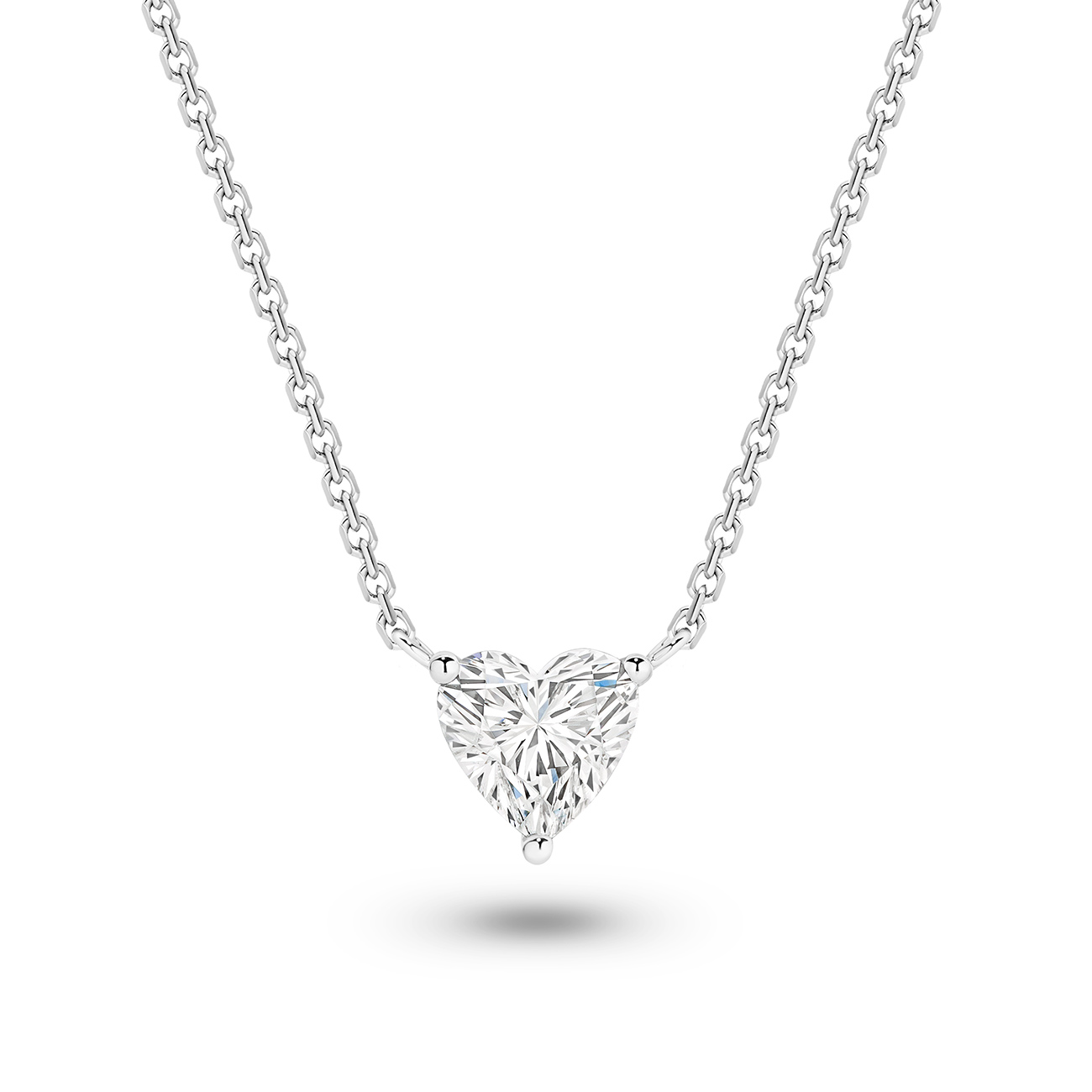Classic Solitaire Heart Shape Lab Diamond Necklace In 18K White Gold 1.00ct