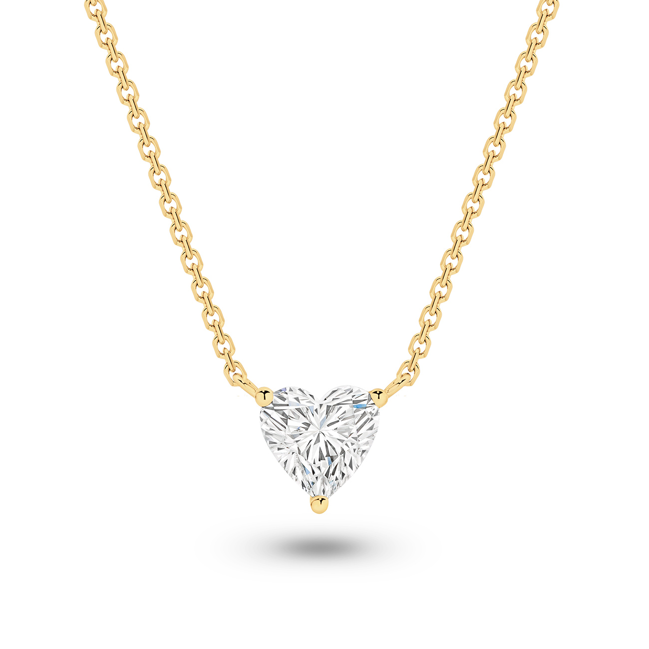 Classic Solitaire Heart Shape Lab Diamond Necklace In 18K Yellow Gold 1.00ct