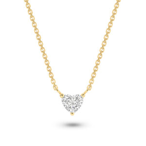 Classic Solitaire Heart Shape Lab Diamond Necklace In 18K Yellow Gold 0.50ct