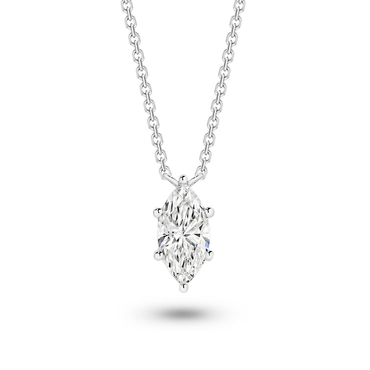 Classic Solitaire Marquise Lab Diamond Necklace In 18K White Gold 1.00ct