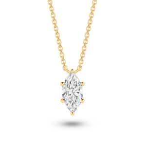 Classic Solitaire Marquise Lab Diamond Necklace In 18K Yellow Gold 1.00ct
