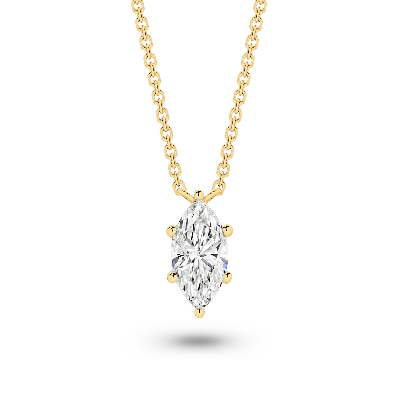 Classic Solitaire Marquise Lab Diamond Necklace In 18K Yellow Gold 1.00ct