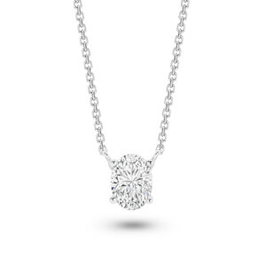 Classic Solitaire Oval Brilliant Lab Diamond Necklace In 18K White Gold 1.00ct