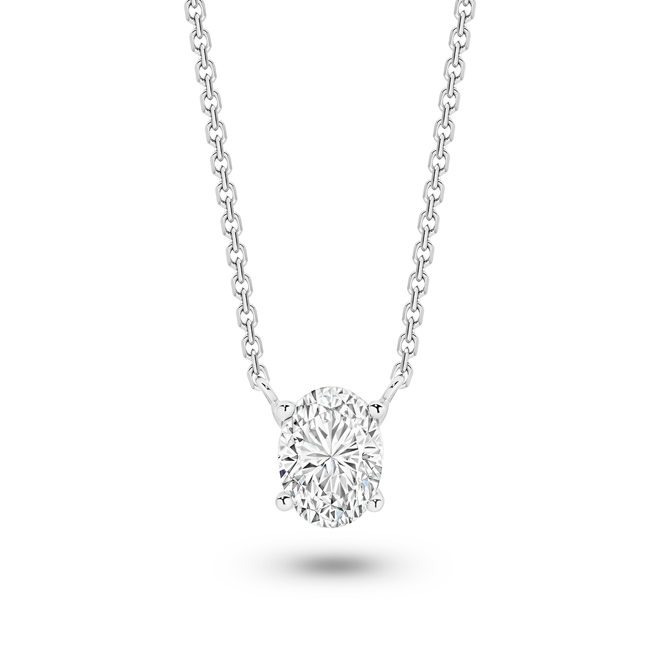 Classic Solitaire Oval Brilliant Lab Diamond Necklace In 18K White Gold 1.00ct