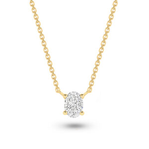Classic Solitaire Oval Brilliant Lab Diamond Necklace In 18K Yellow Gold 0.50ct