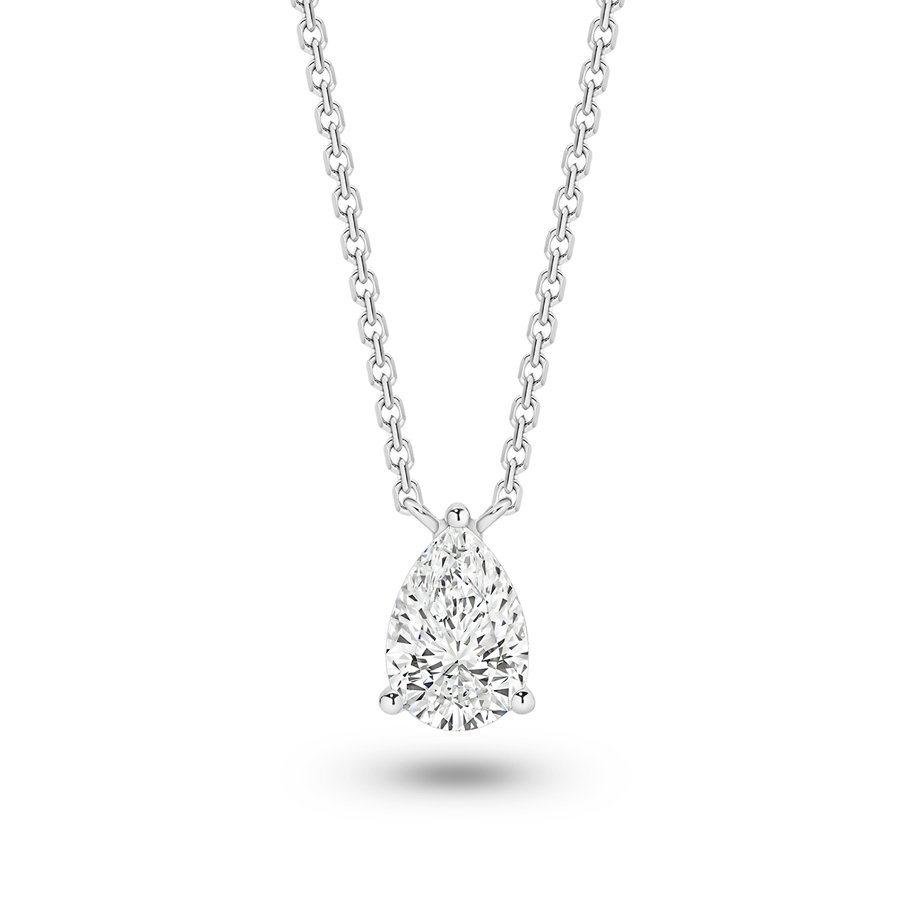 Classic Solitaire Pear Brilliant Lab Diamond Necklace In 18K White Gold 1.00ct