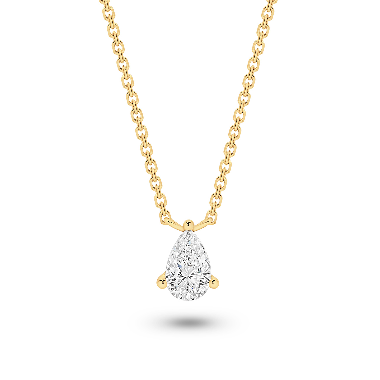 Classic Solitaire Pear Brilliant Lab Diamond Necklace In 18K Yellow Gold 0.50ct