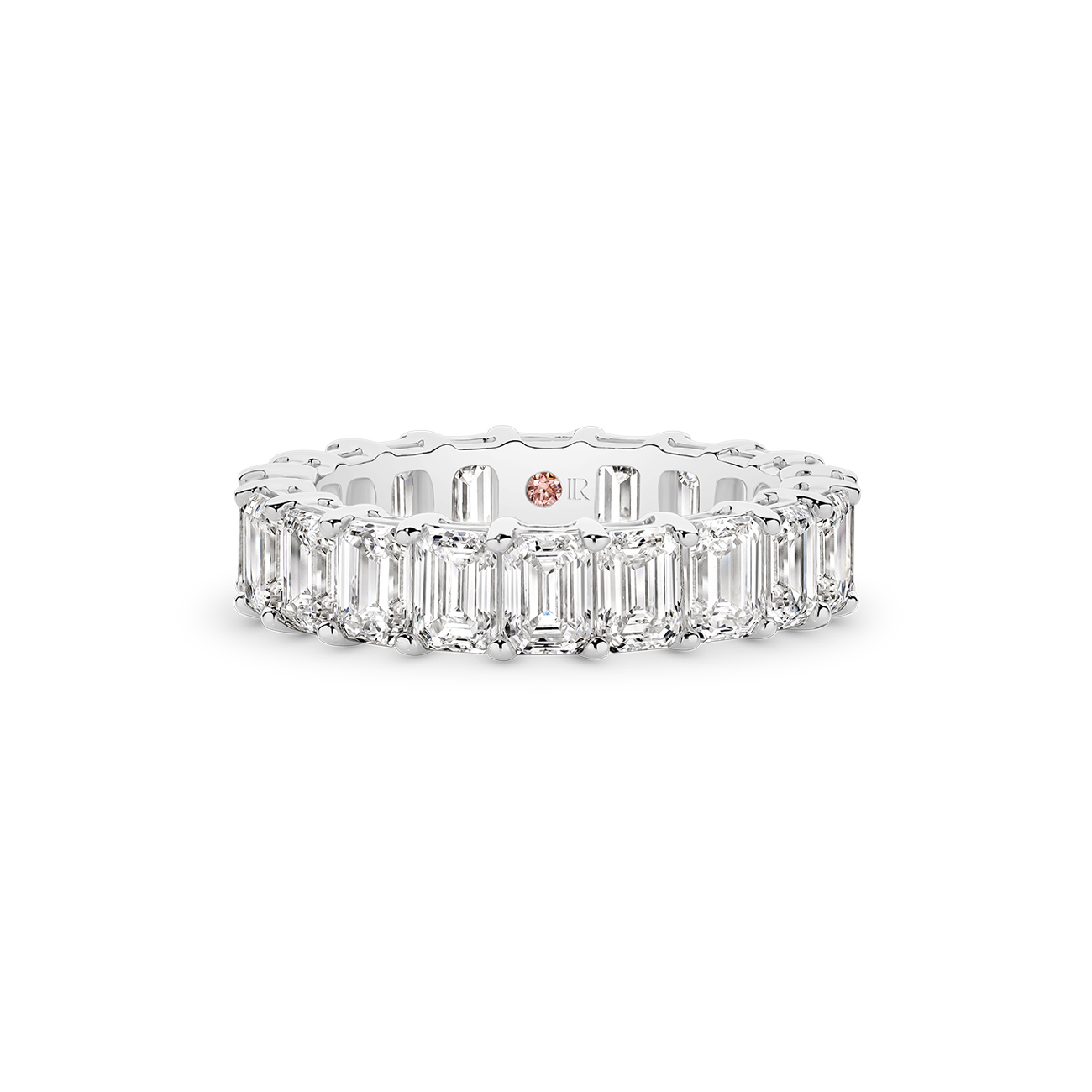 Emerald Cut Lab Diamond Claw Set Eternity Band In 18K White Gold