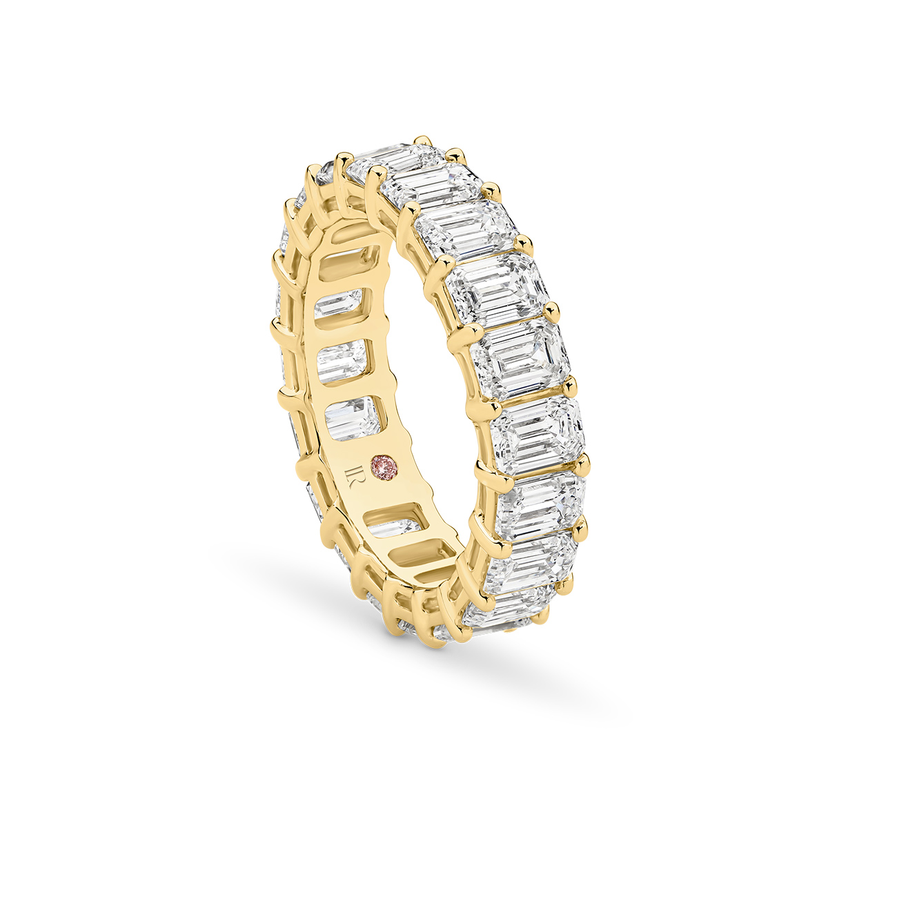 Emerald Cut Lab Diamond Claw Set Eternity Band In 18K Yellow Gold