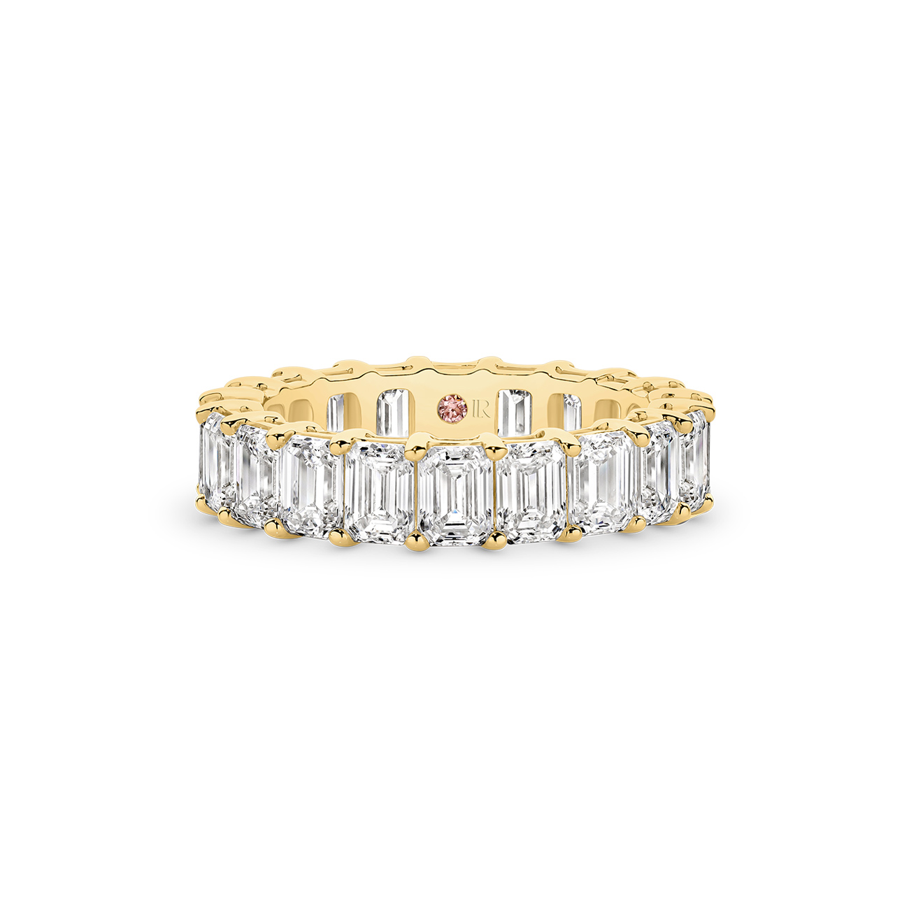 Emerald Cut Lab Diamond Claw Set Eternity Band In 18K Yellow Gold