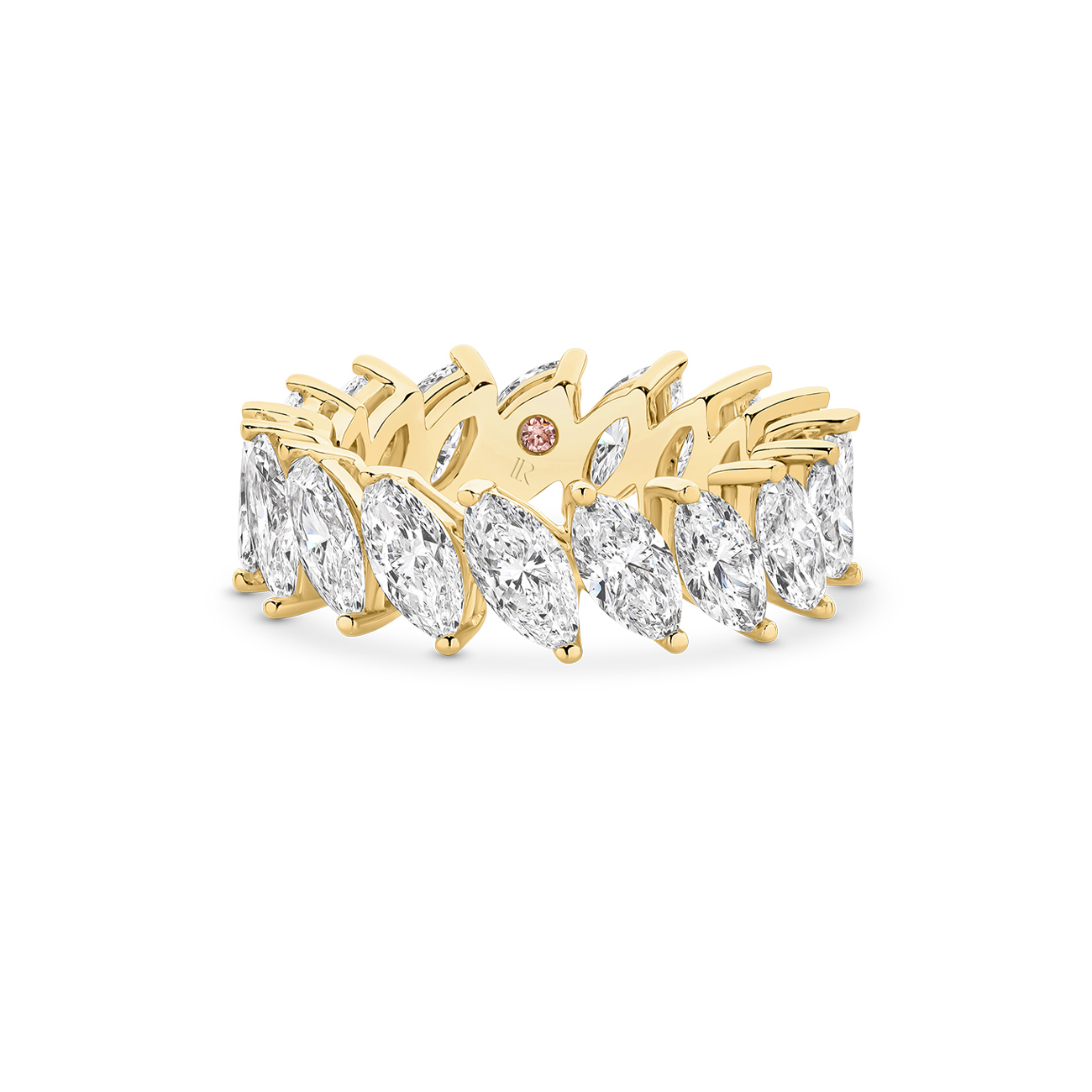 Marquise Lab Diamond Claw Set Eternity Band In 18K Yellow Gold