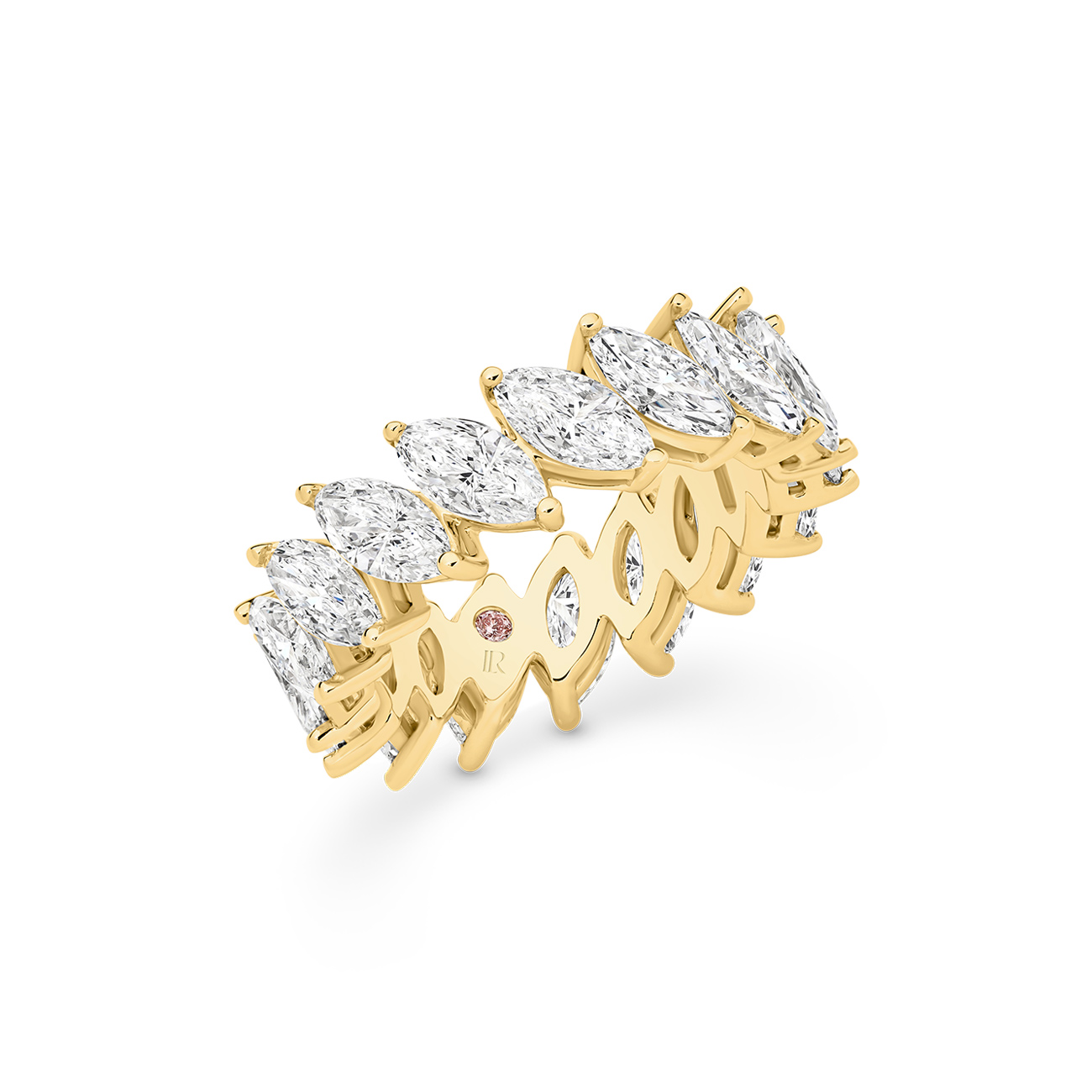 Marquise Lab Diamond Claw Set Eternity Band In 18K Yellow Gold
