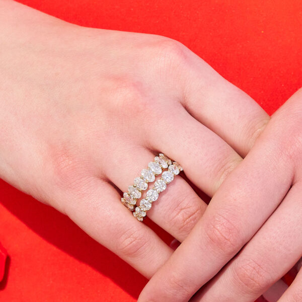 Oval Brilliant Lab Diamond Claw Set Eternity Band In 18K Yellow Gold