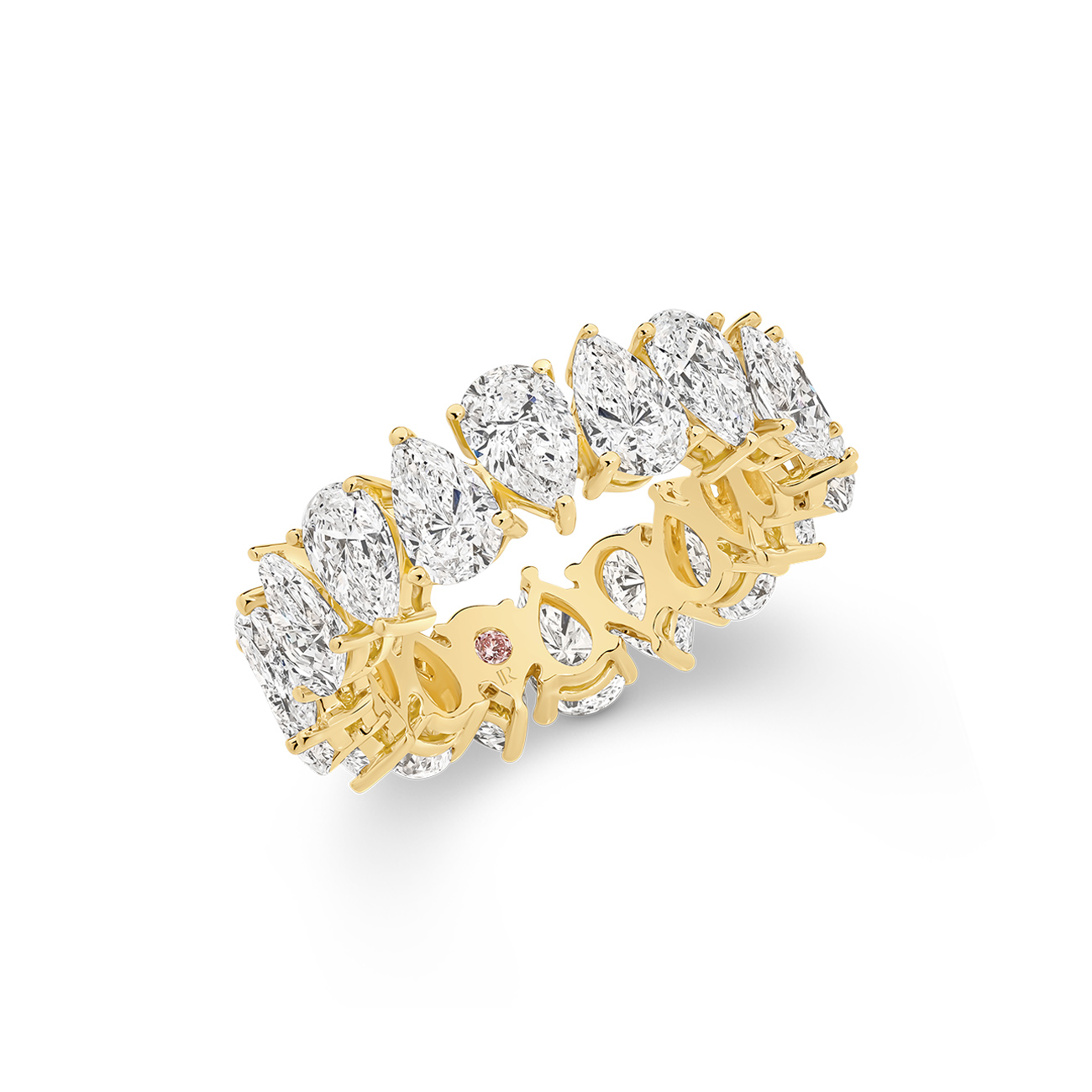 Pear Brilliant Lab Diamond Claw Set Eternity Band In 18K Yellow Gold