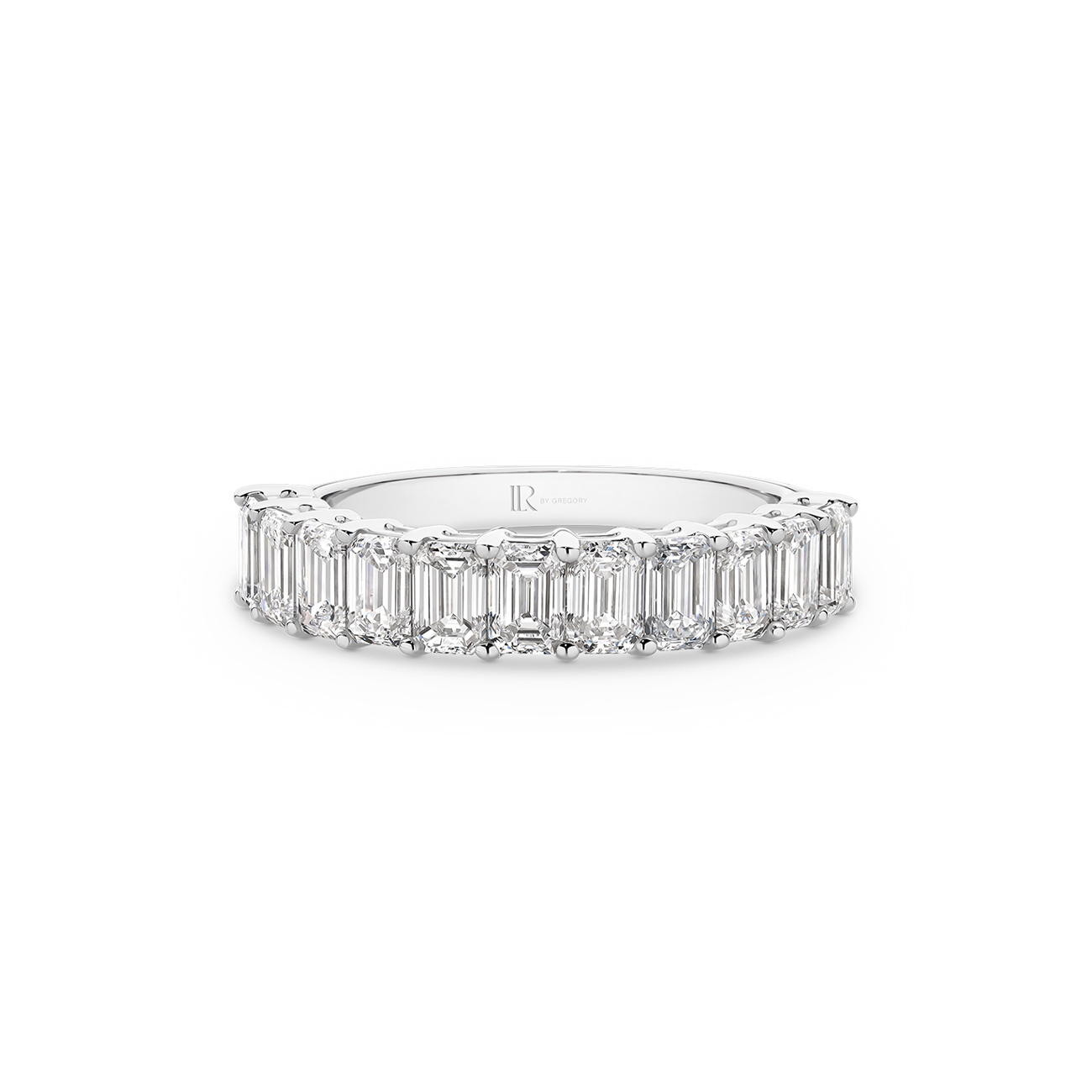 Emerald Cut Lab Diamond Claw Set Band In 18K White Gold &#8211; Small