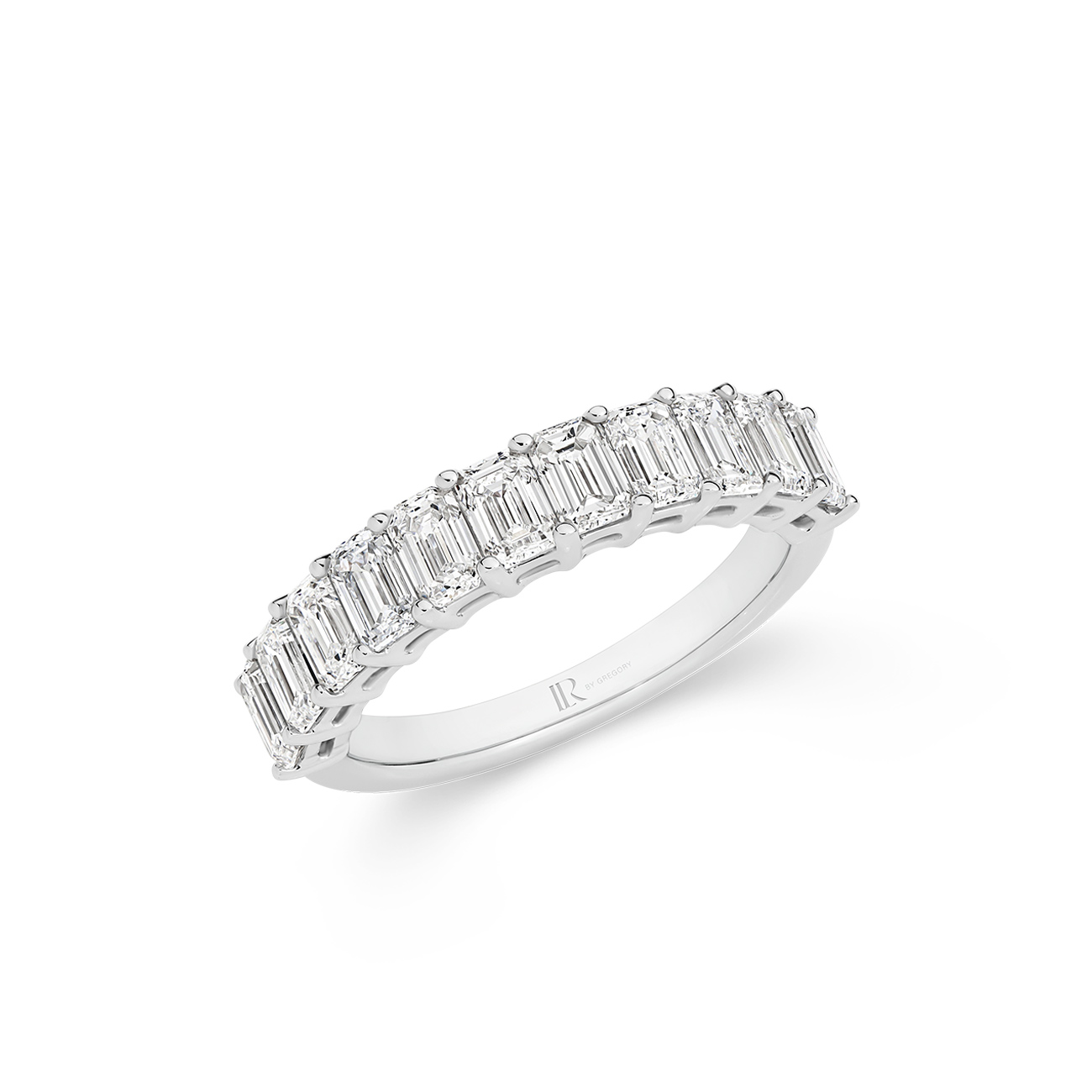 Emerald Cut Lab Diamond Claw Set Band In 18K White Gold &#8211; Small