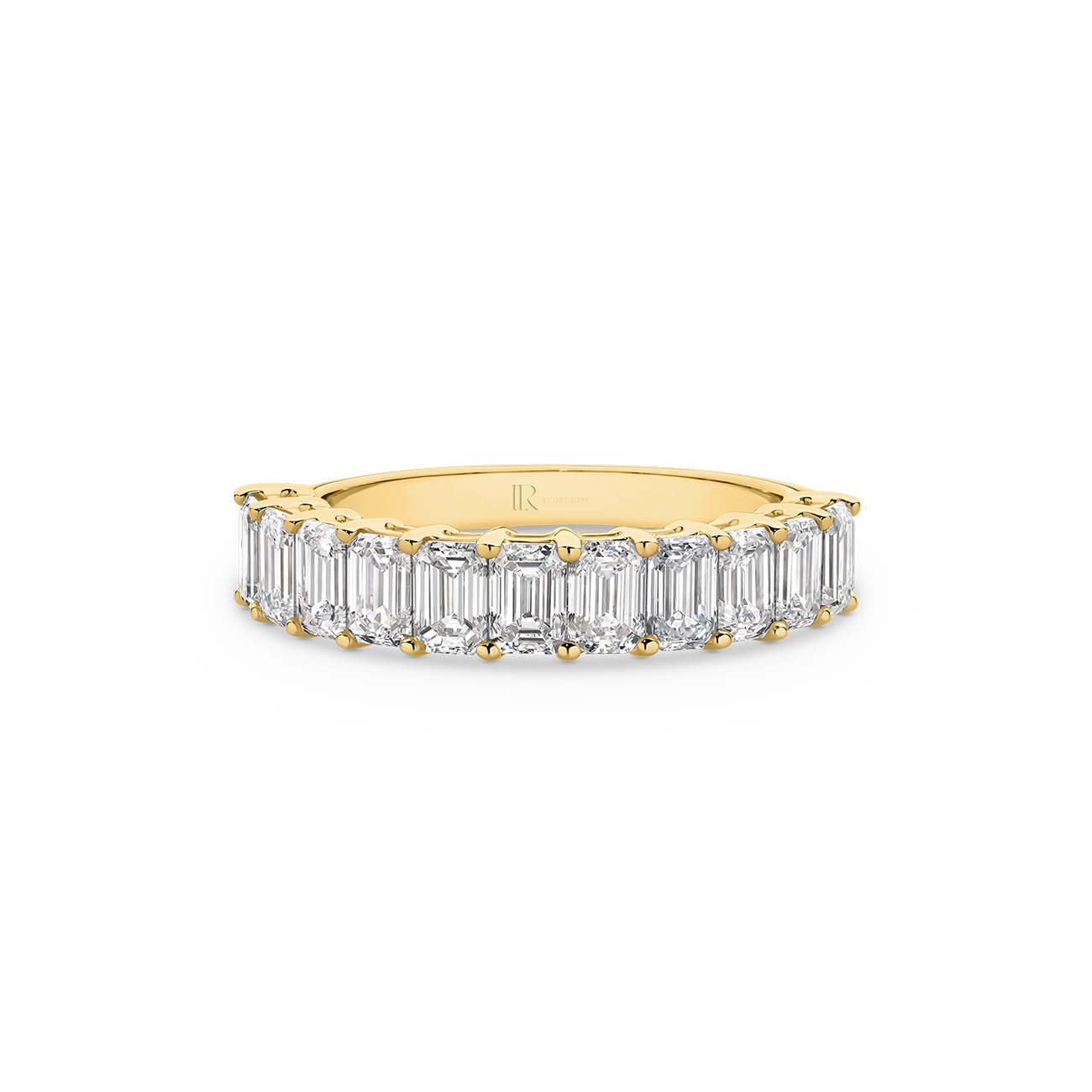 Emerald Cut Lab Diamond Claw Set Band In 18K Yellow Gold &#8211; Small