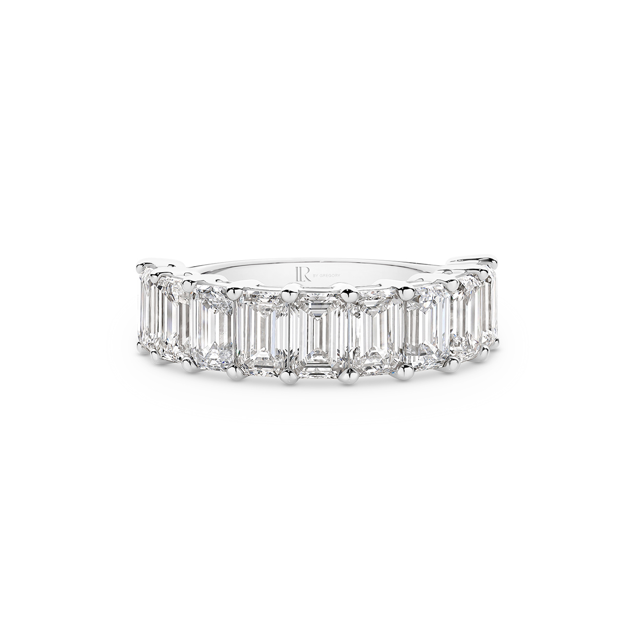 Emerald Cut Lab Diamond Claw Set Band In 18K White Gold &#8211; Large