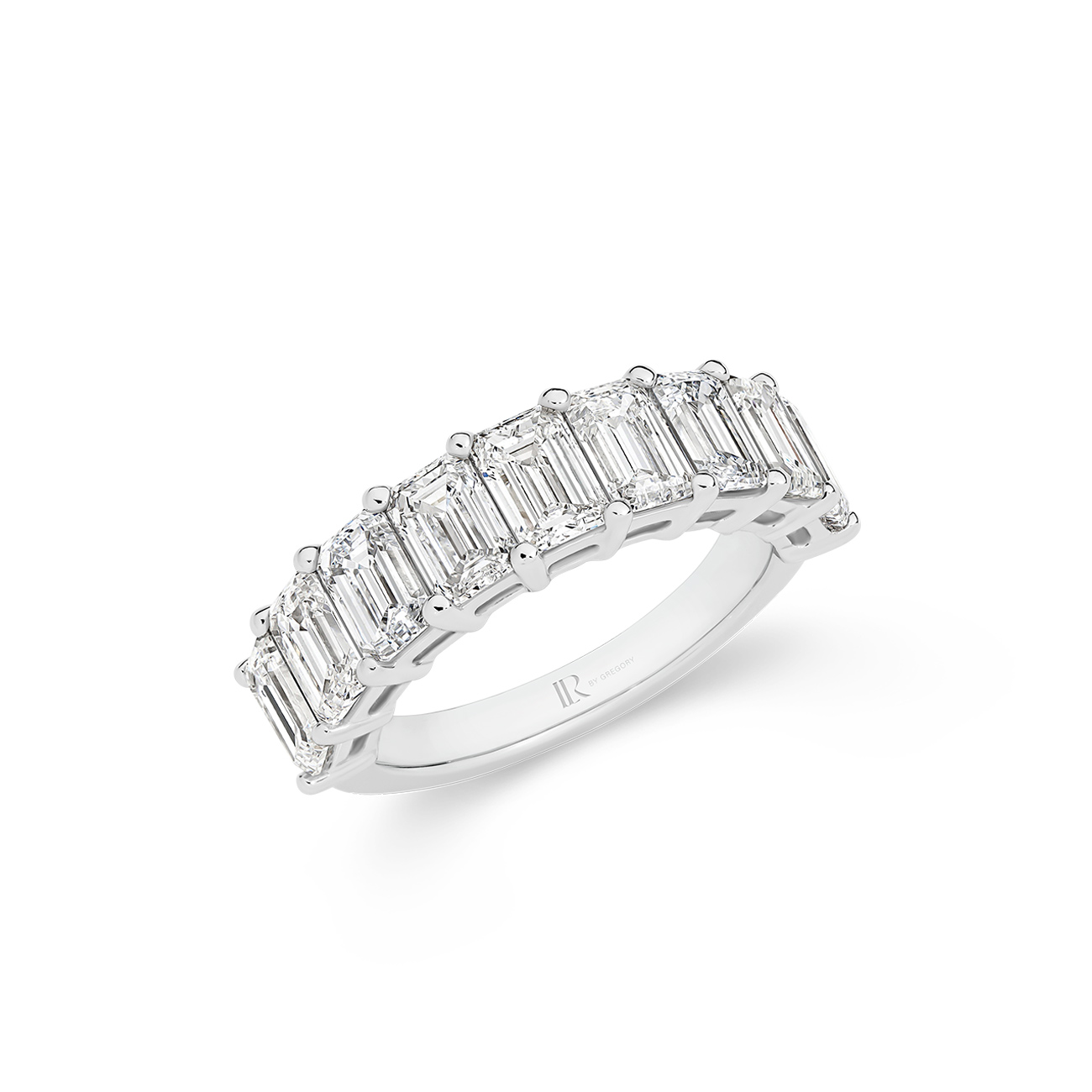 Emerald Cut Lab Diamond Claw Set Band In 18K White Gold &#8211; Large