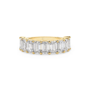 Emerald Cut Lab Diamond Claw Set Band In 18K Yellow Gold - Large